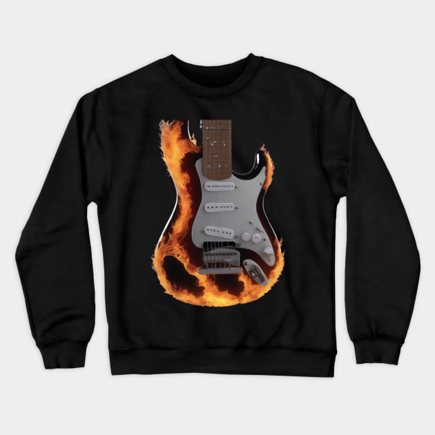 A Guitar On Fire Crewneck Sweatshirt by Musical Art By Andrew